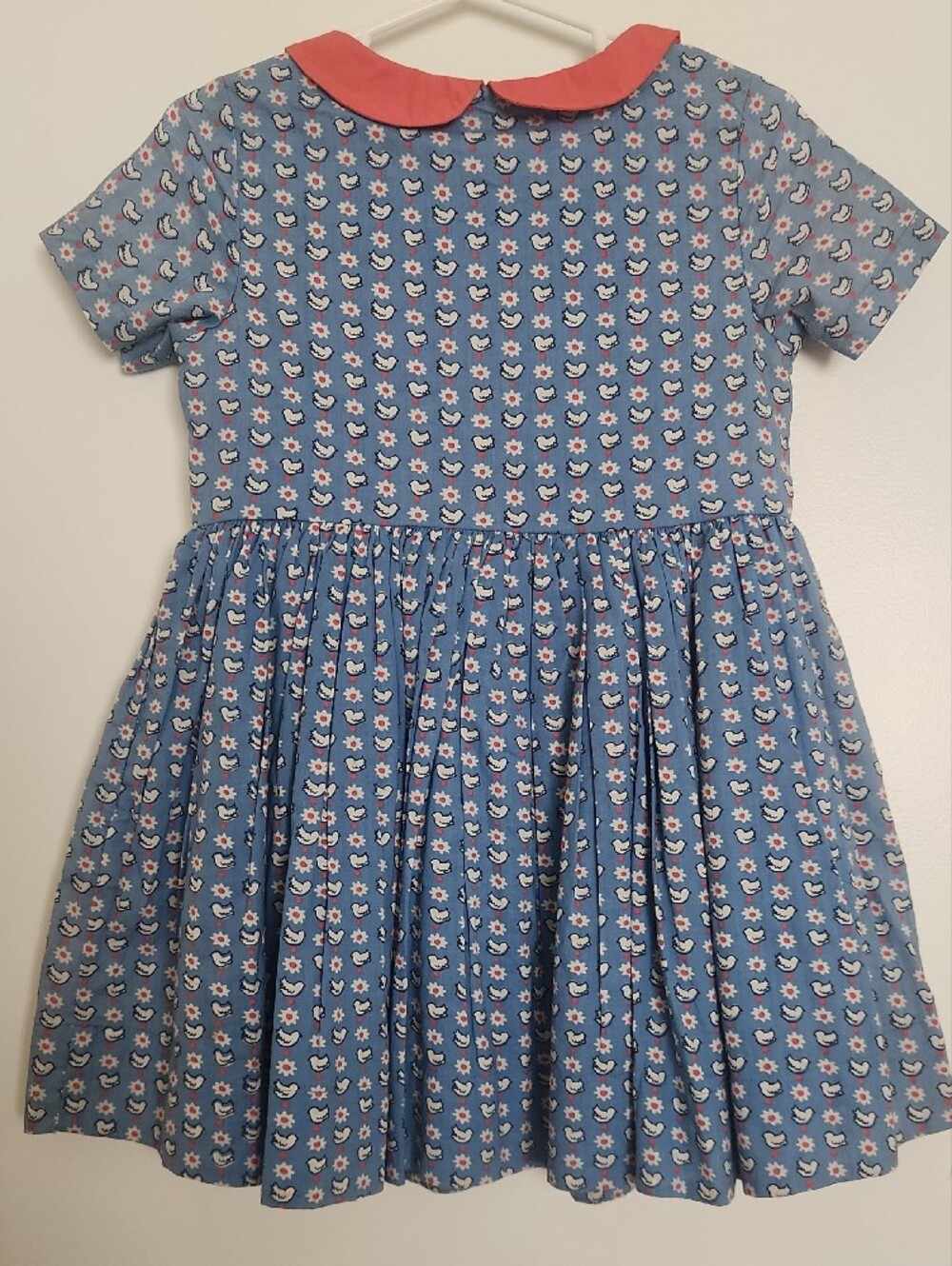 Mini Boden Blue Floral Dress with Coral Peter Pan Collar - Picture 3 of 4